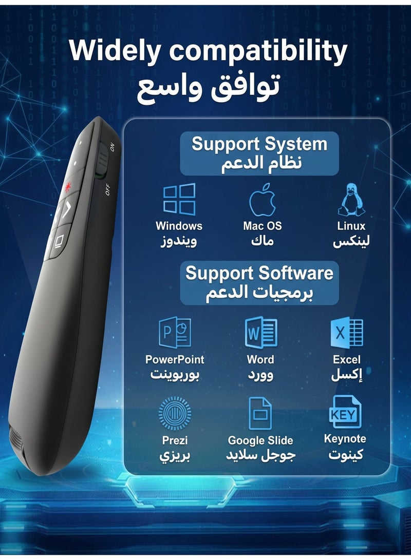 WIRELESS R400 Wireless Presenter 2.4GHz USB Presenter Red Laser Pointer PPT Clicker with USB & Type-C Receiver for Windows Mac OS, 1 Battery Included - Image 3