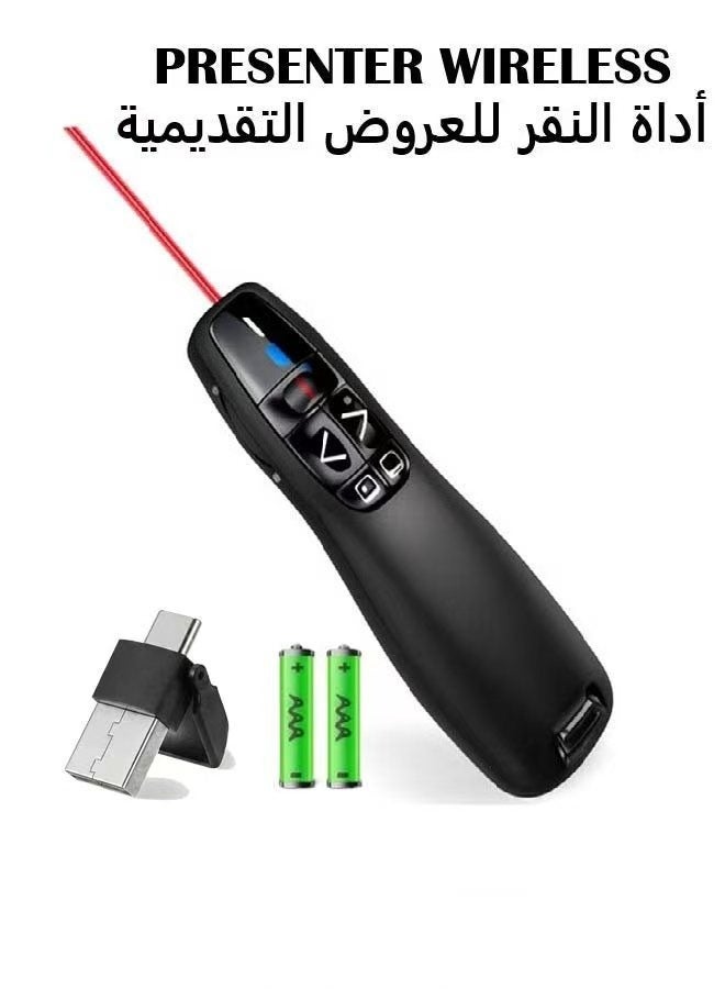 WIRELESS R400 Wireless Presenter 2.4GHz USB Presenter Red Laser Pointer PPT Clicker with USB & Type-C Receiver for Windows Mac OS, 1 Battery Included - Image 1