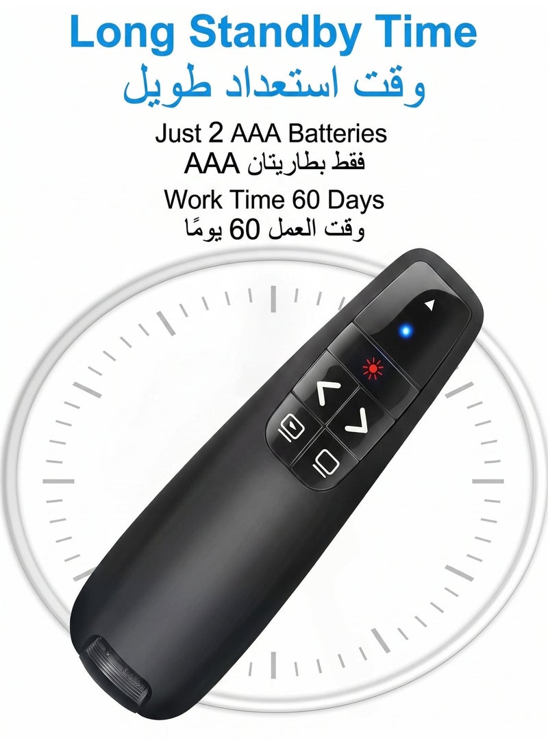WIRELESS R400 Wireless Presenter 2.4GHz USB Presenter Red Laser Pointer PPT Clicker with USB & Type-C Receiver for Windows Mac OS, 1 Battery Included - Image 5