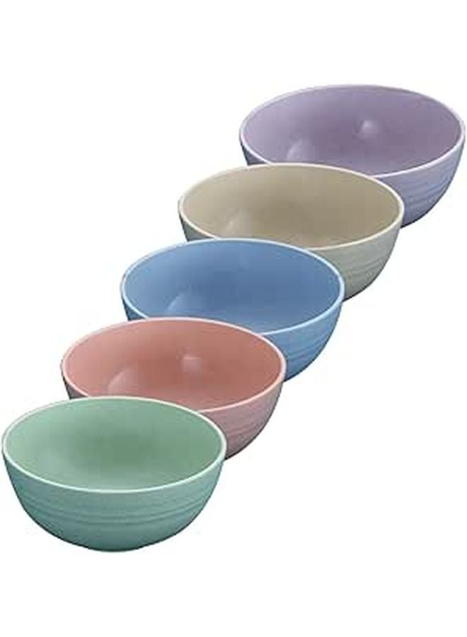 Wheat Straw Salad Bowls Set 5pcs 13 5cm Purple Beige Green Blue Pink - Image 1