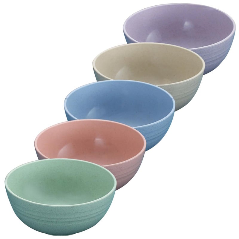Wheat Straw Salad Bowls Set 5pcs 13 5cm Purple Beige Green Blue Pink - Image 2