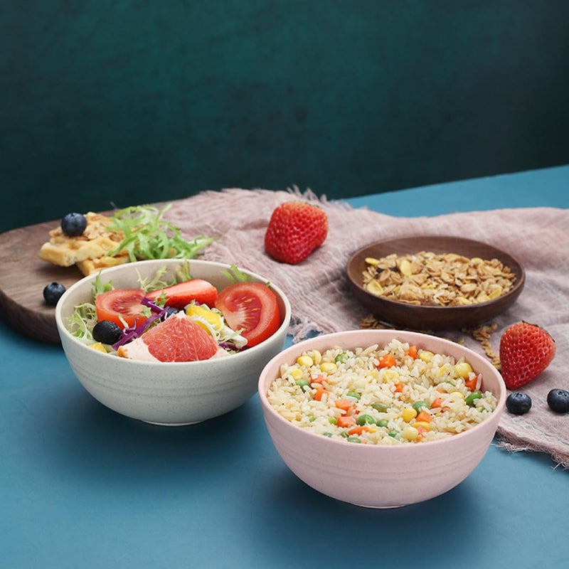 Wheat Straw Salad Bowls Set 5pcs 13 5cm Purple Beige Green Blue Pink - Image 5