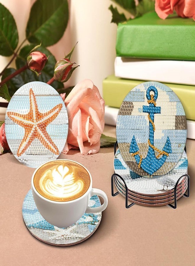 askkqtx 8 Pcs Beach Diamond Art Coasters Kits with Holder, Sea Diamond Painting Coasters Kits for Adults, Light House DIY 5D Diamond Dots Small Mini Kit Full Drill Art Craft Supplies 4X4 Inch - Image 2