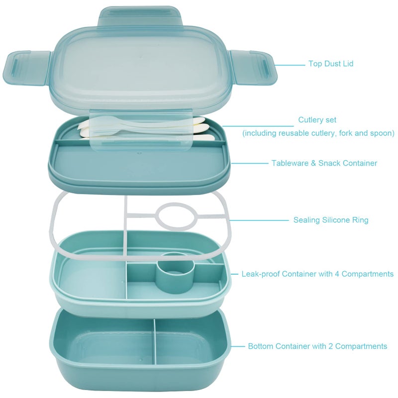 JBGOYONÂ® Bento Lunch Box for Adults, Kids, Men, and Women â€“ Includes Stackable Lunch Containers and Lunch Bag, Perfect for Boys and Girls, Microwave Safe and BPA-Freeï¼ˆGreen ï¼‰ - Image 2