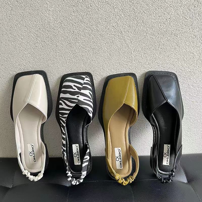 Internet-Famous French Niche Toe Sandals Women'S Shoes Autumn And Summer Retro Flat Square Toe Single Shoes - Image 2