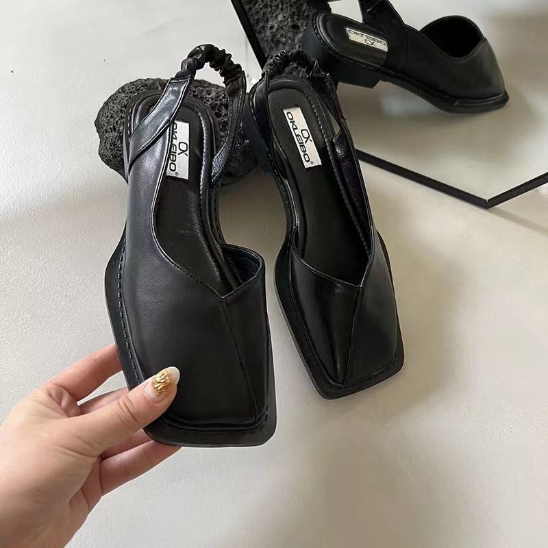 Internet-Famous French Niche Toe Sandals Women'S Shoes Autumn And Summer Retro Flat Square Toe Single Shoes - Image 1