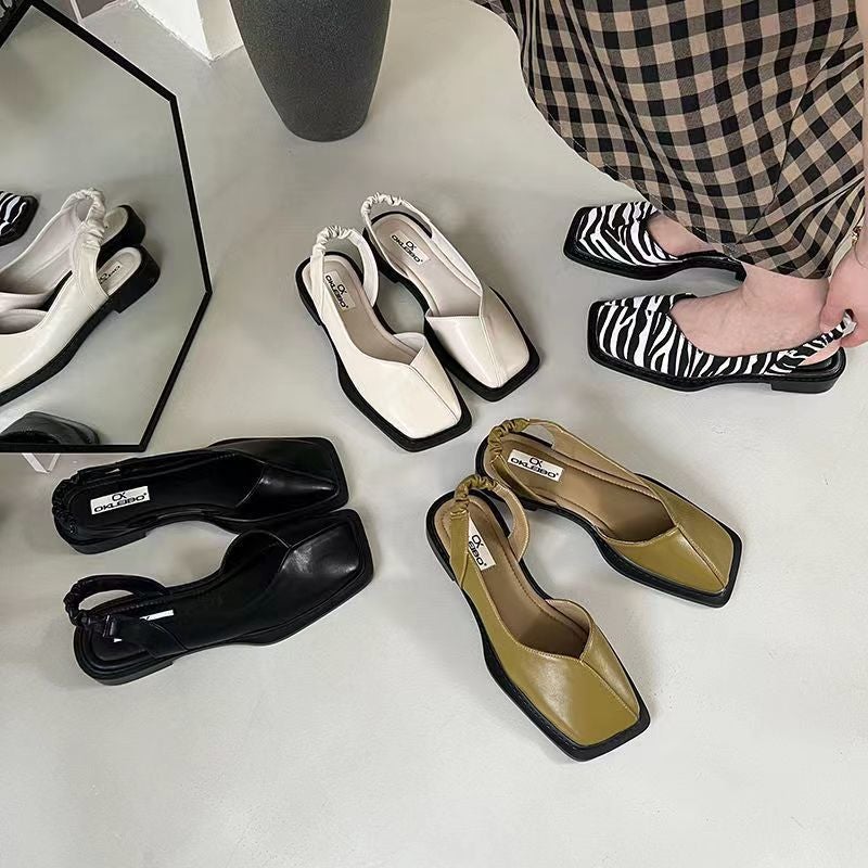Internet-Famous French Niche Toe Sandals Women'S Shoes Autumn And Summer Retro Flat Square Toe Single Shoes - Image 3