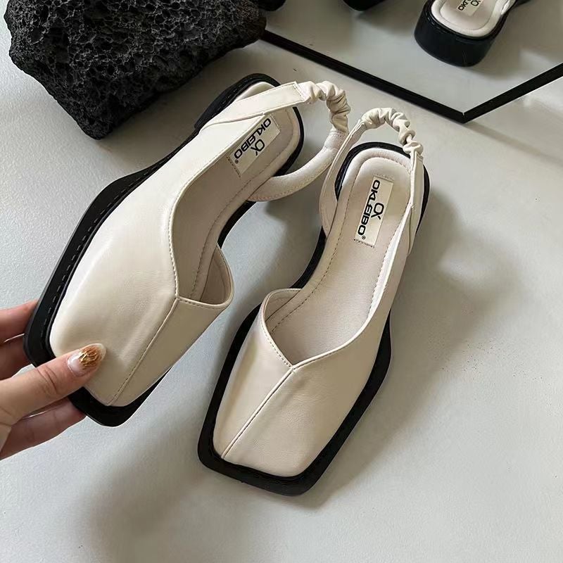Internet-Famous French Niche Toe Sandals Women'S Shoes Autumn And Summer Retro Flat Square Toe Single Shoes - Image 4
