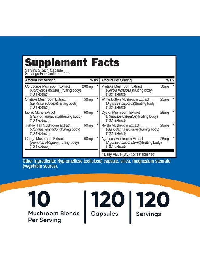 Nutricost Mushroom Complex Supplement, 120 Capsules - 10 Mushroom Blend (with Reishi, Maitake, Shiitake, Lion's Mane, and More) - Non-GMO and Gluten Free - Image 2