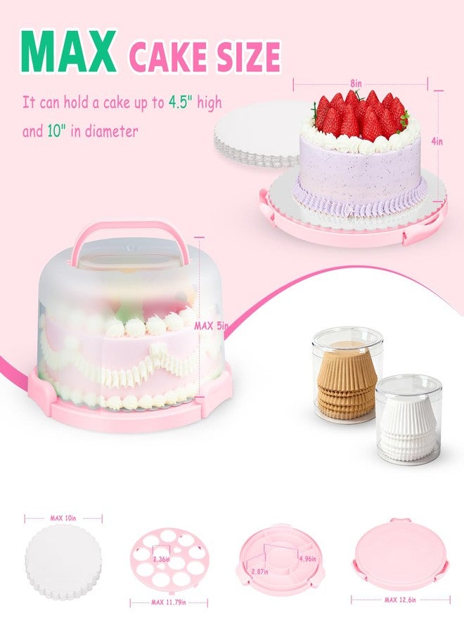 Samlomi Cake Carrier, Cake Stand with Lid, Bpa-Free Cake Holder with Lid for 10 Inch Round Cake Carrier with 10 pcs Round Golden Cake Boards and Portable Insulated Bag & Two Boxes of Cupcake Paper Liners - Image 2