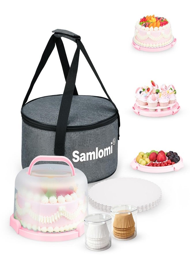 Samlomi Cake Carrier, Cake Stand with Lid, Bpa-Free Cake Holder with Lid for 10 Inch Round Cake Carrier with 10 pcs Round Golden Cake Boards and Portable Insulated Bag & Two Boxes of Cupcake Paper Liners - Image 1