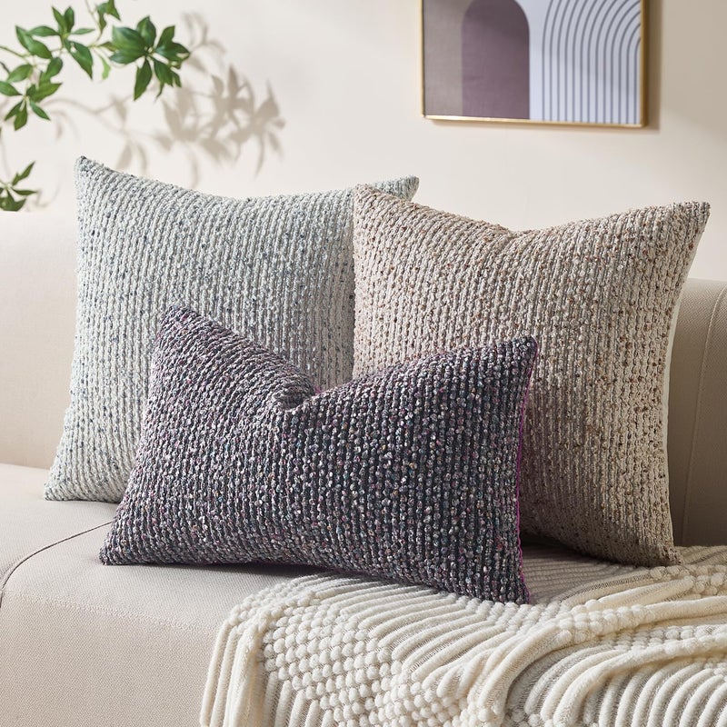 Allorry Decorative Lumbar Pillow Cover 12x20 Purple Striped Soft Wool Lumbar Throw Pillow Neutral Textured Boho Cushion Covers for Modern Farmhouse Sofa Bedroom Living Room Decor SY011-E12 - Image 4