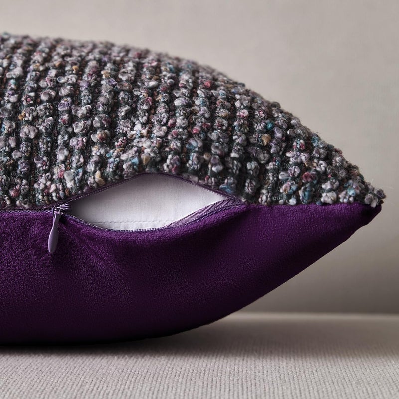 Allorry Decorative Lumbar Pillow Cover 12x20 Purple Striped Soft Wool Lumbar Throw Pillow Neutral Textured Boho Cushion Covers for Modern Farmhouse Sofa Bedroom Living Room Decor SY011-E12 - Image 2