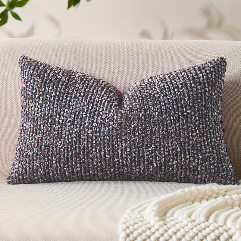 Allorry Decorative Lumbar Pillow Cover 12x20 Purple Striped Soft Wool Lumbar Throw Pillow Neutral Textured Boho Cushion Covers for Modern Farmhouse Sofa Bedroom Living Room Decor SY011-E12 - Image 1