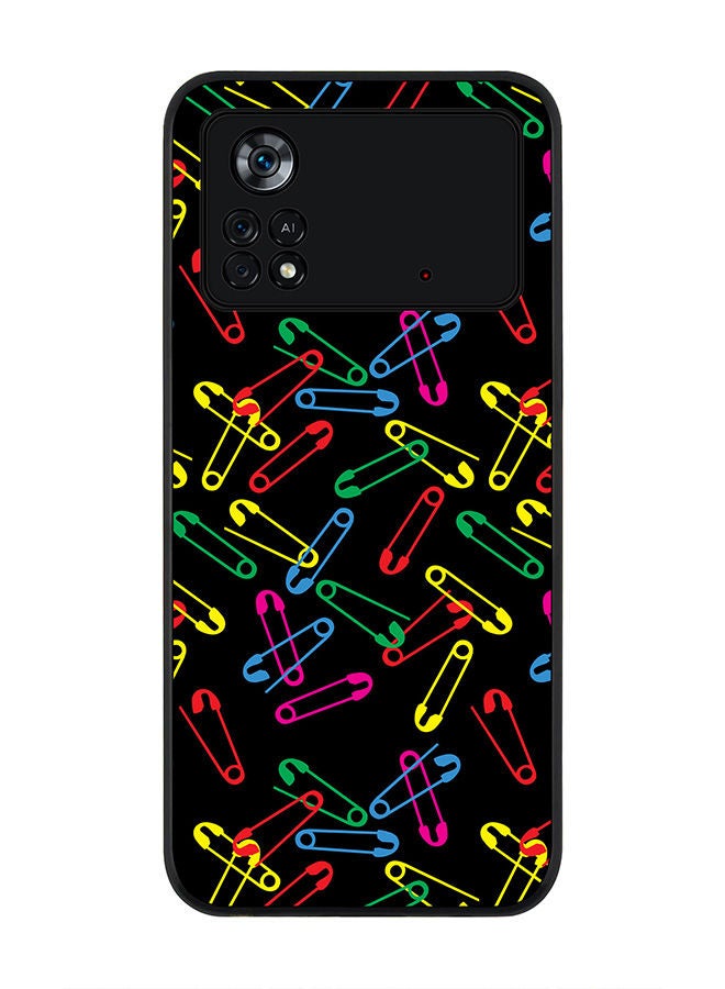 Stylizedd Rugged Black edge case for Poco M4 Pro 4G Slim fit Soft Case Flexible Rubber Edges Anti Drop TPU Gel Thin Cover - Safety Pins - Image 1