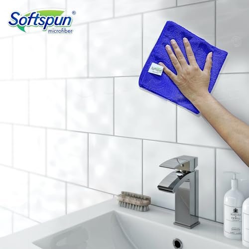 SOFTSPUN Microfiber Cleaning Cloths, 4pcs 40x60cms 340GSM Blue! Highly Absorbent, Lint and Streak Free, Large Multi -Purpose Wash Cloth for Kitchen, Car, Window, Stainless Steel, Silverware. - Image 2
