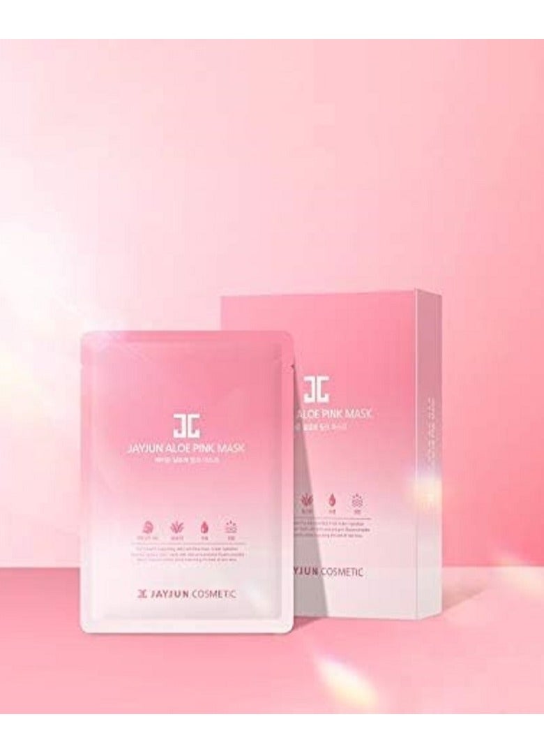 JAYJUN JJ Aloe Pink Mask, 0.8 fl. oz, 25ml, Pack of 10 Sheets, Soothing, Hydrating, Aloe - Image 1