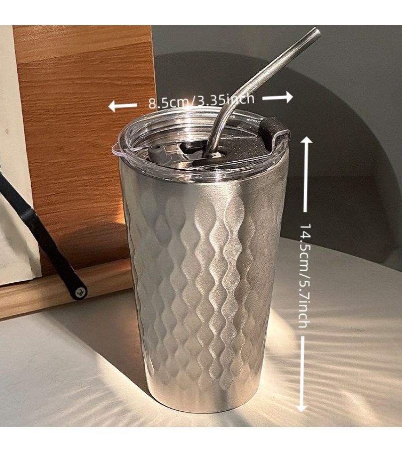304 Stainless Steel 450ml Coffee Cup Set With Lid And Straw Double Wall Insulated Travel Mug - Image 5