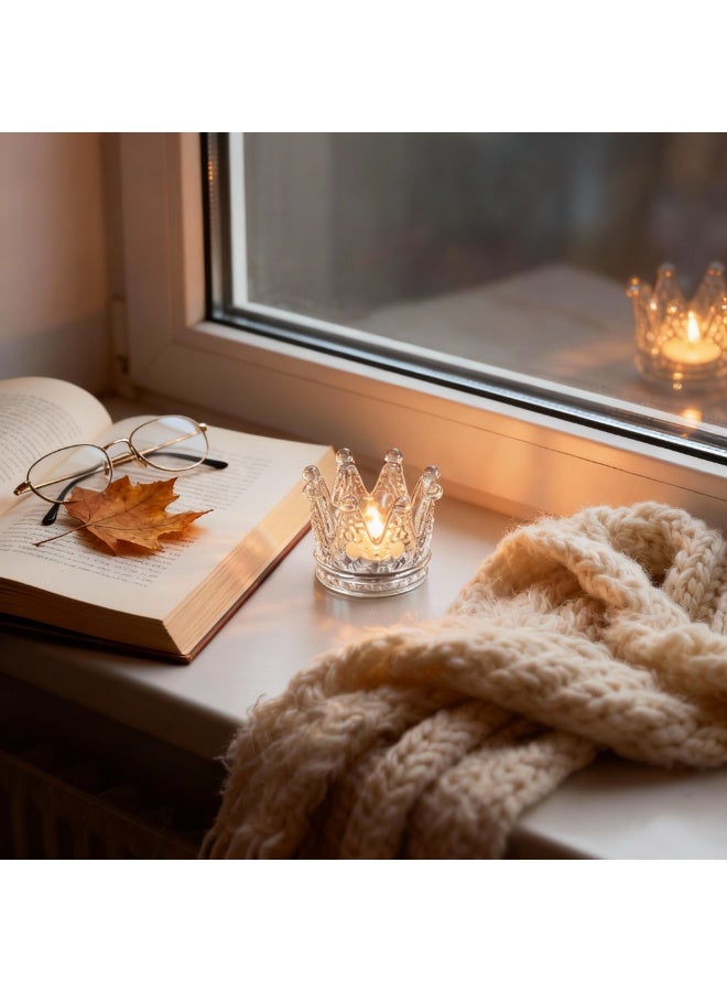 SKYLINK 12Pack Crown Glass Tealight Candle Holders, Clear Votive Candle Cups for Tea Lights & LED Tea Lights, Wedding Centerpieces, Holiday Tablescape, Home Decor - Image 3