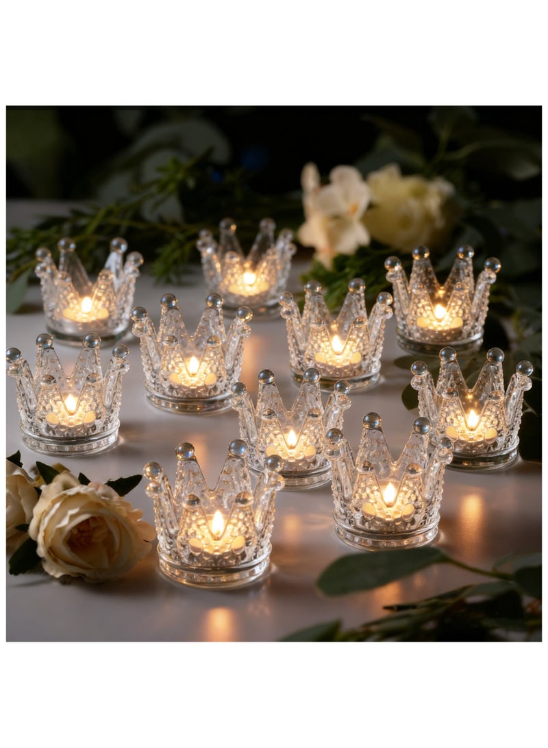 SKYLINK 12Pack Crown Glass Tealight Candle Holders, Clear Votive Candle Cups for Tea Lights & LED Tea Lights, Wedding Centerpieces, Holiday Tablescape, Home Decor - Image 1