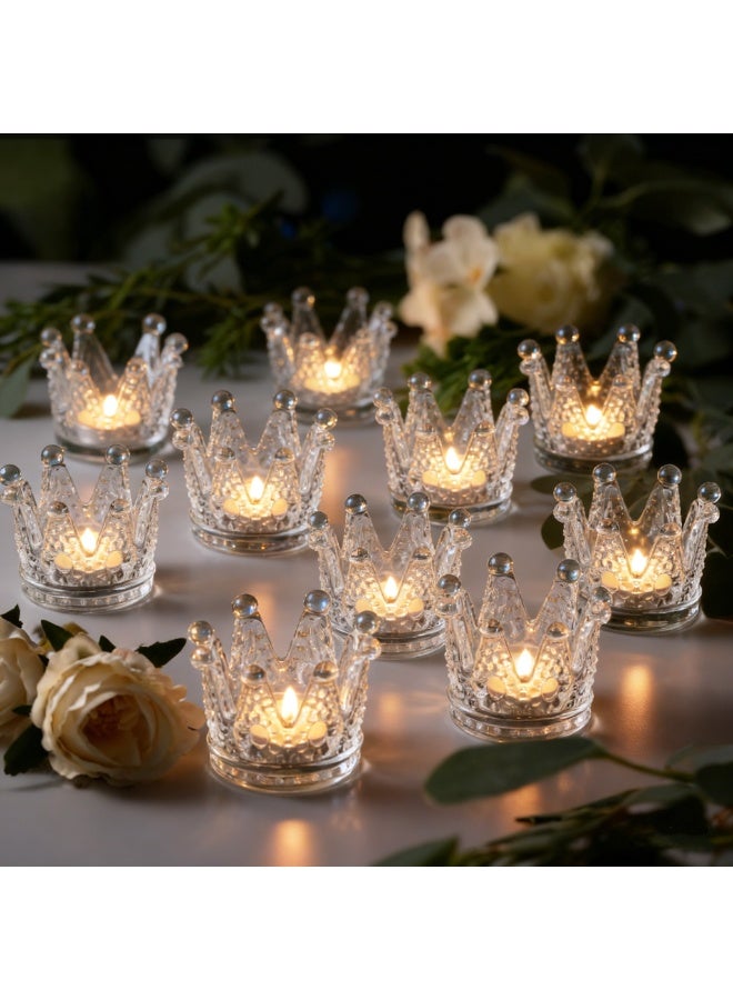 سكاي لينك مجموعة من 12 حامل شموع زجاجية شفافة على شكل تاج، أكواب شموع نذرية شفافة لشموع الشاي وشموع الشاي LED، قطع مركزية لحفلات الزفاف، ديكور طاولة للعطلات، ديكور منزلي - Image 1