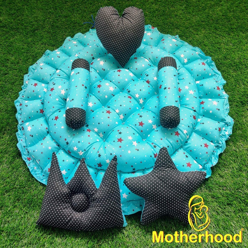 MOTHERHOOD MOTHERHOOD Round Baby Tub Bed and 5 pc Baby Pillow Luxury Baby Mattress Bed Sleeper Bedding Set coSleeper Safe Cotton Fabric with RFilled UltraSoft Comfortable for Newborn to Toddlers Sky D - Image 5