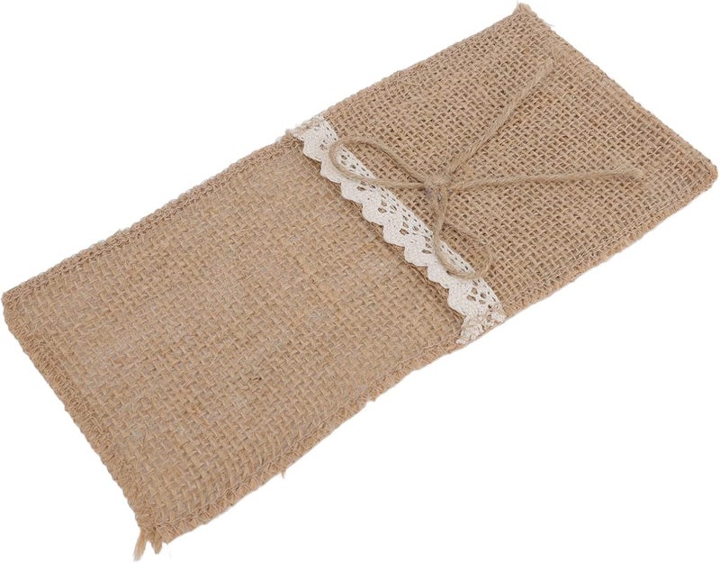 Burlap Tableware Utensil Holders, 20Pcs Lace Cutlery Bags for Silverware, Retro Country Wedding Party Decor with White Lace Trim, Multipurpose Burlap Silverware Holder for Birthday - Image 5