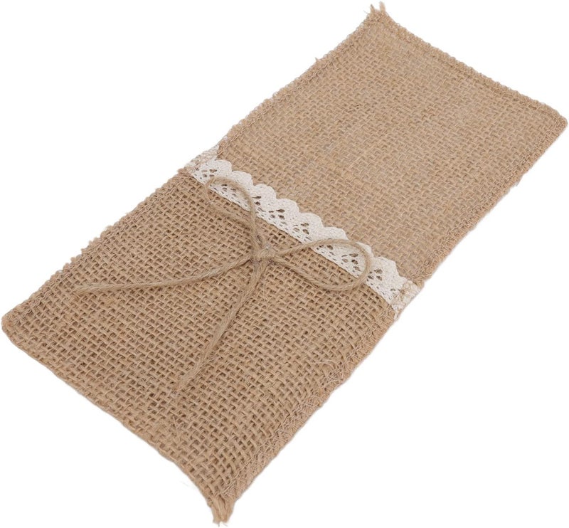Burlap Tableware Utensil Holders, 20Pcs Lace Cutlery Bags for Silverware, Retro Country Wedding Party Decor with White Lace Trim, Multipurpose Burlap Silverware Holder for Birthday - Image 4
