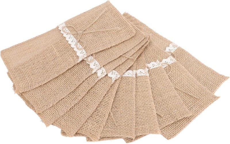 Burlap Tableware Utensil Holders, 20Pcs Lace Cutlery Bags for Silverware, Retro Country Wedding Party Decor with White Lace Trim, Multipurpose Burlap Silverware Holder for Birthday - Image 2