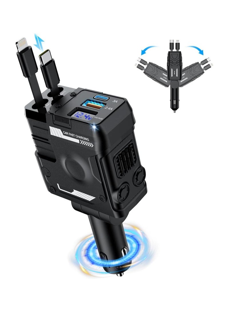 general Retractable Car Charger 4 in 1 Mech-Style Fast Charging Car Phone Charger 65W Cell Phone Charger - Image 1