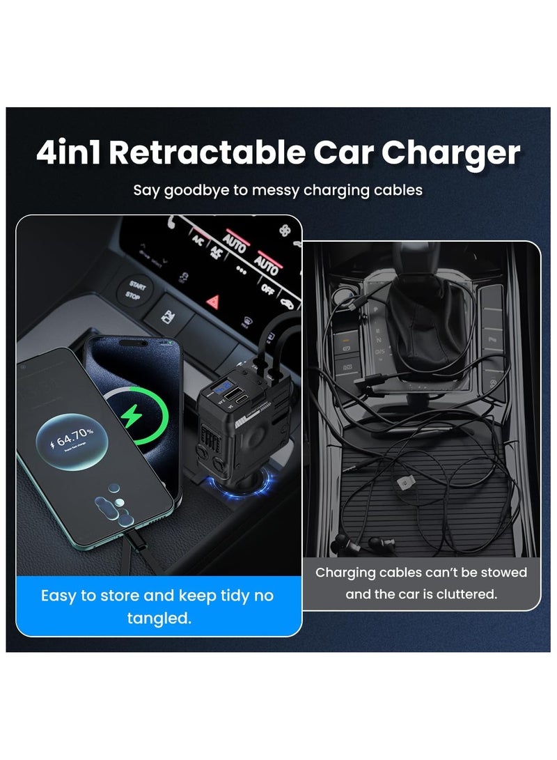 general Retractable Car Charger 4 in 1 Mech-Style Fast Charging Car Phone Charger 65W Cell Phone Charger - Image 4