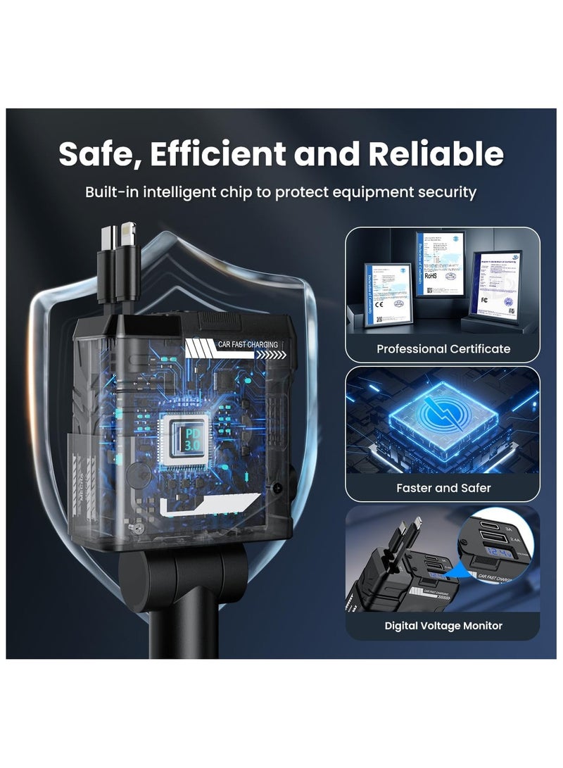 general Retractable Car Charger 4 in 1 Mech-Style Fast Charging Car Phone Charger 65W Cell Phone Charger - Image 5