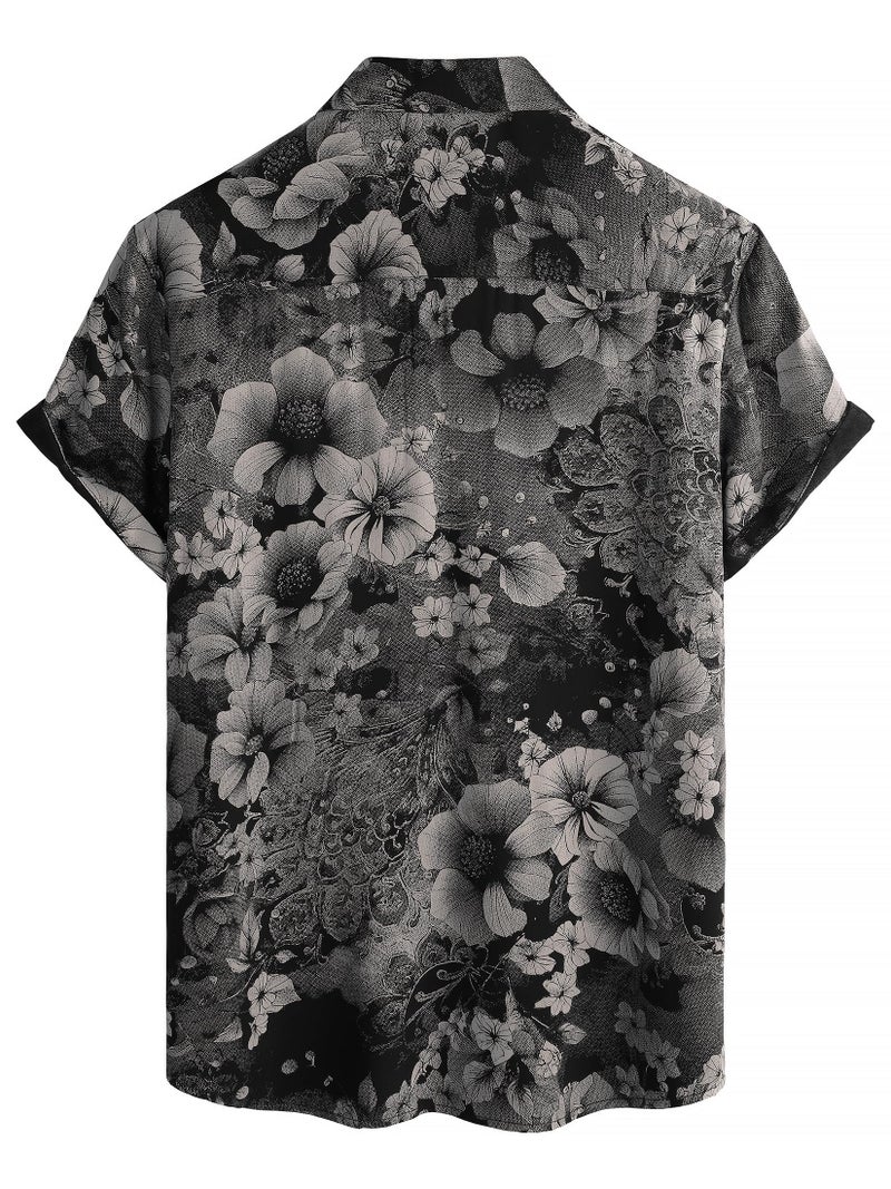 JOTOOK Mens Hawaiian Shirt Short Sleeve Button Down Tropical Shirts Casual Floral Summer Beach Shirt X-Large Black Gray - Image 3