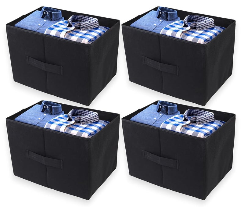 GLUN Wardrobe Organizer Rectangle Shape Black Colour NonWoven Fabric Pant Organiser Shirt Stacker Pack of 4 - Image 1