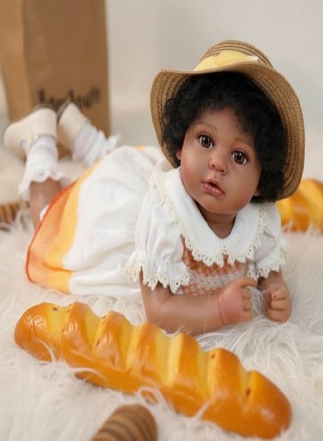 Cloveray 22inch Big Vinyl ＆ Fabric Lifelike Reborn Baby Doll, Black/White Newborn Doll with Cute Dress, Realistic Baby Doll with Magnetic Pacifier for Gifts, Name Stella (Orange Skirt) - Image 1
