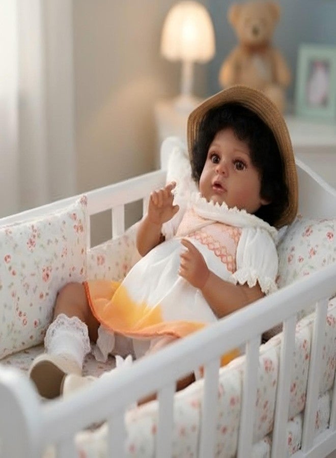 Cloveray 22inch Big Vinyl ＆ Fabric Lifelike Reborn Baby Doll, Black/White Newborn Doll with Cute Dress, Realistic Baby Doll with Magnetic Pacifier for Gifts, Name Stella (Orange Skirt) - Image 2