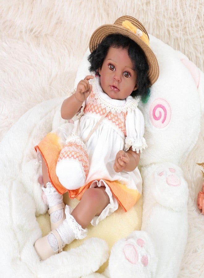 Cloveray 22inch Big Vinyl ＆ Fabric Lifelike Reborn Baby Doll, Black/White Newborn Doll with Cute Dress, Realistic Baby Doll with Magnetic Pacifier for Gifts, Name Stella (Orange Skirt) - Image 5