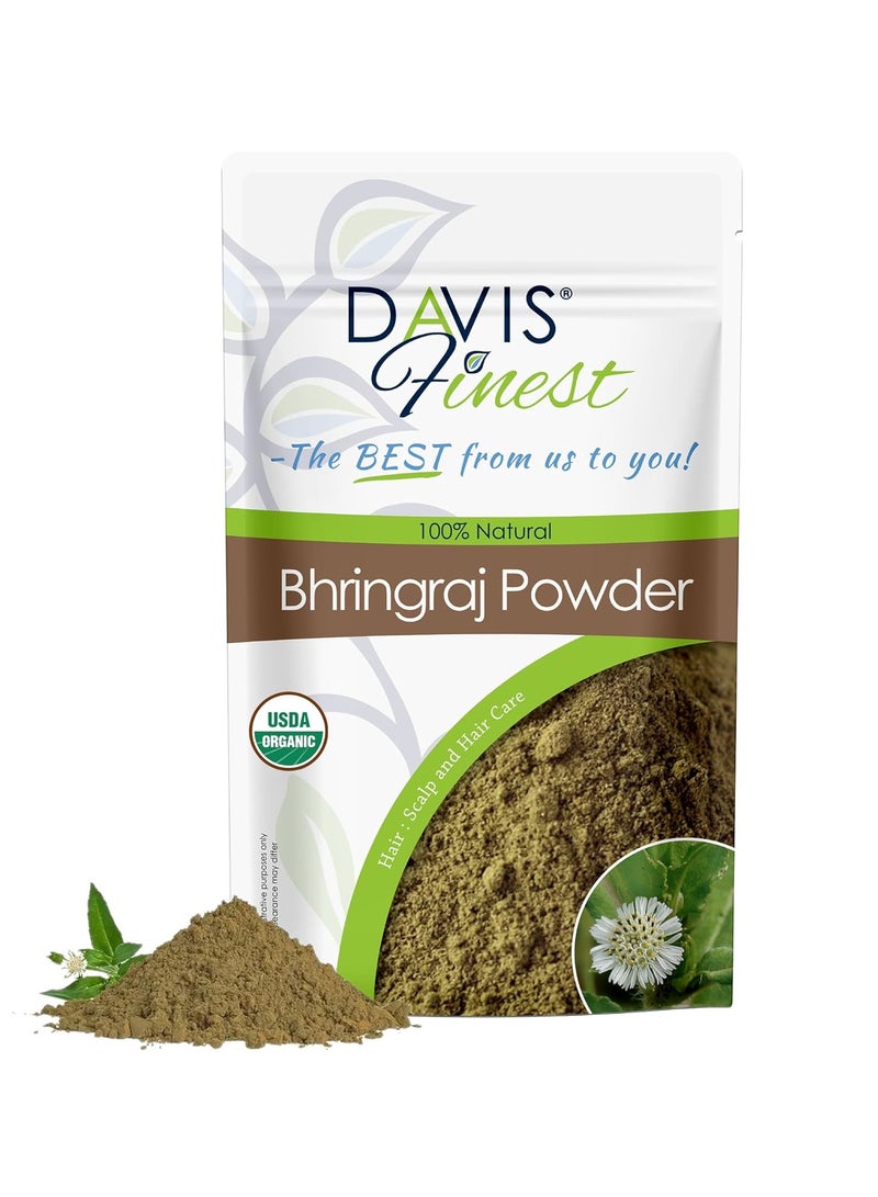 Davis Finest Organic Bhringraj Powder 100g Healthy Scalp Hair Growth Pure and Natural Essential Ayurvedic Hair Mask for Hair Loss Hair Fall Split Ends Damaged Thinning Hair  - Image 1