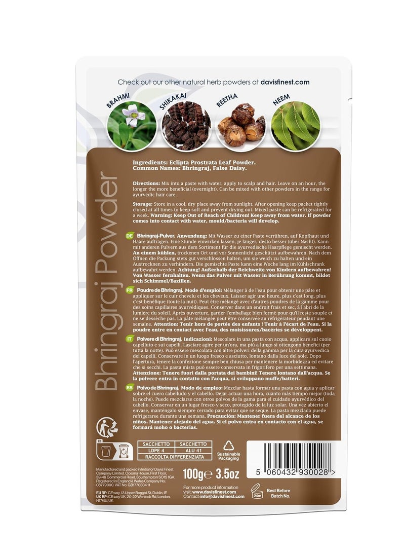 Davis Finest Organic Bhringraj Powder 100g Healthy Scalp Hair Growth Pure and Natural Essential Ayurvedic Hair Mask for Hair Loss Hair Fall Split Ends Damaged Thinning Hair  - Image 2