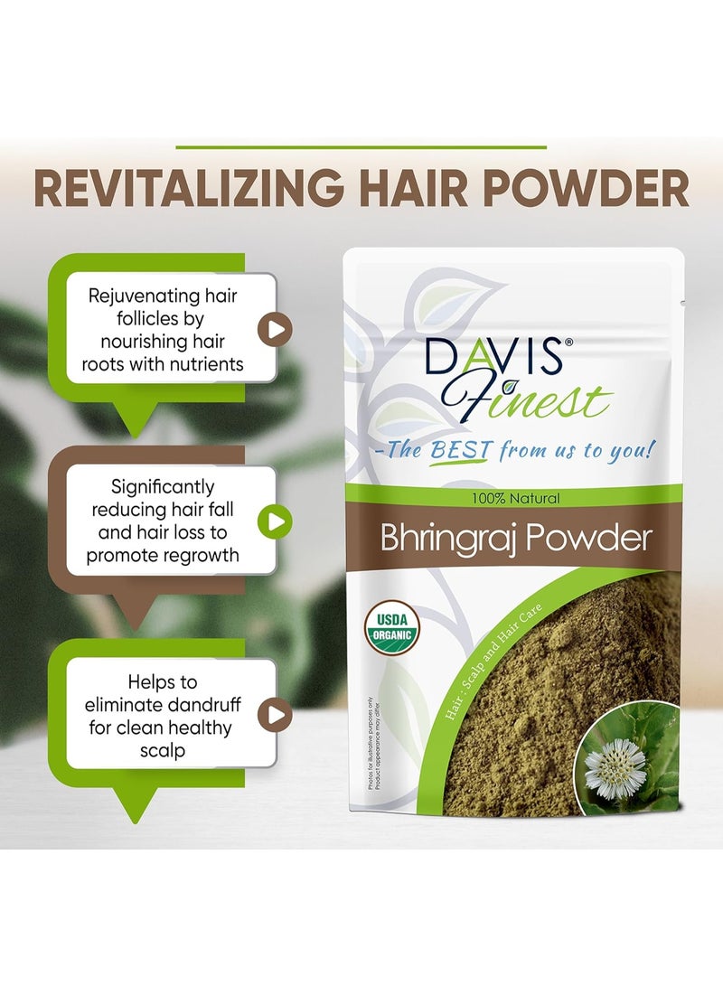 Davis Finest Organic Bhringraj Powder 100g Healthy Scalp Hair Growth Pure and Natural Essential Ayurvedic Hair Mask for Hair Loss Hair Fall Split Ends Damaged Thinning Hair  - Image 5