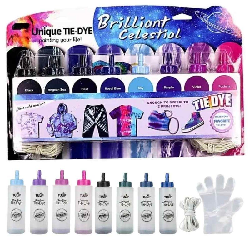 Unique Tie Dye 8pcs with 6 Glove Set and 30 Rubber Band- 8 X 80ml