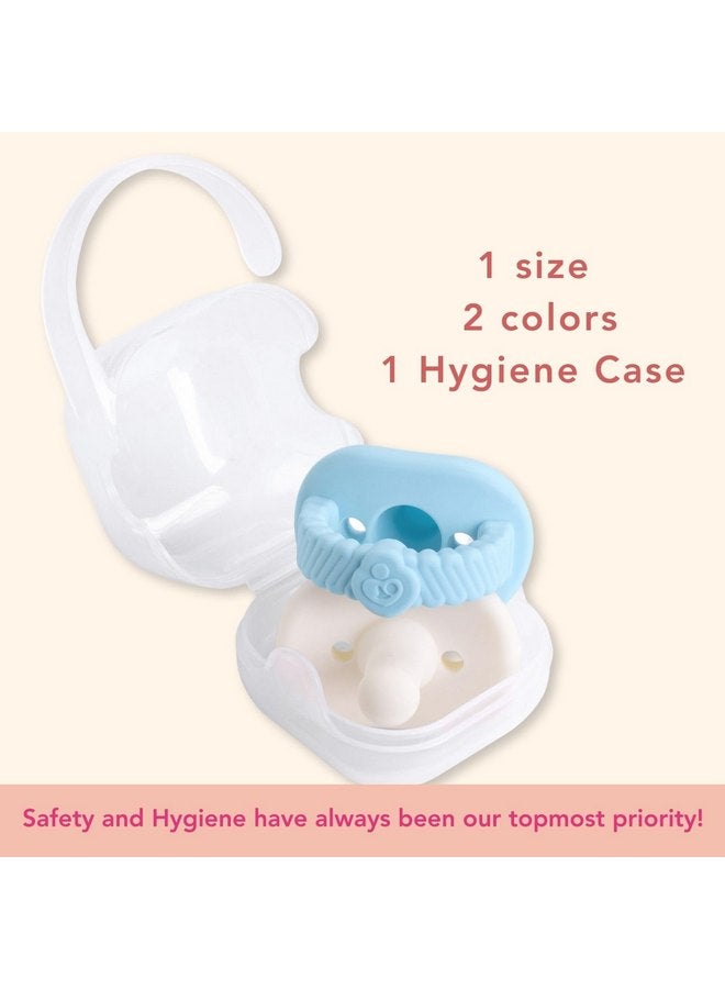 NatureBond Baby Pacifier Soother Silicone Binky Newborn Teether Pacifiers 2 in 1, Curved for Comfort | Hygiene Cover (0-6 Months, Bubble Blue and Ivory Cream) - Image 5
