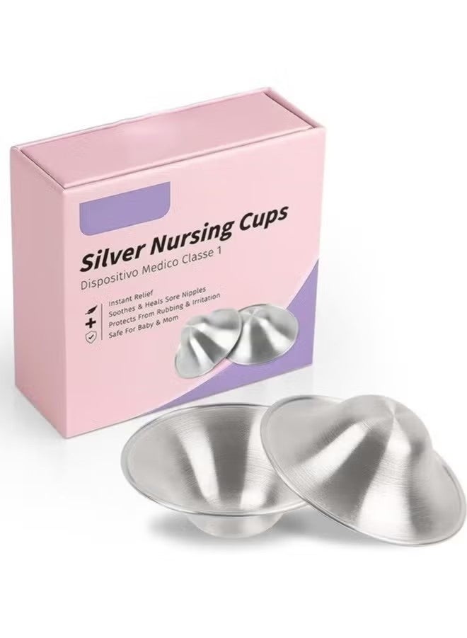 فرحة متطورة أكواب رضاعة فضية 925 تصميم أصلي مثقوب للتنفس، غطاء حلمة فضي 920 لأساسيات الرضاعة الطبيعية، درع حلمة فضي للرضاعة حديثي الولادة، دروع حلمة معدنية، حجم عادي - Image 1