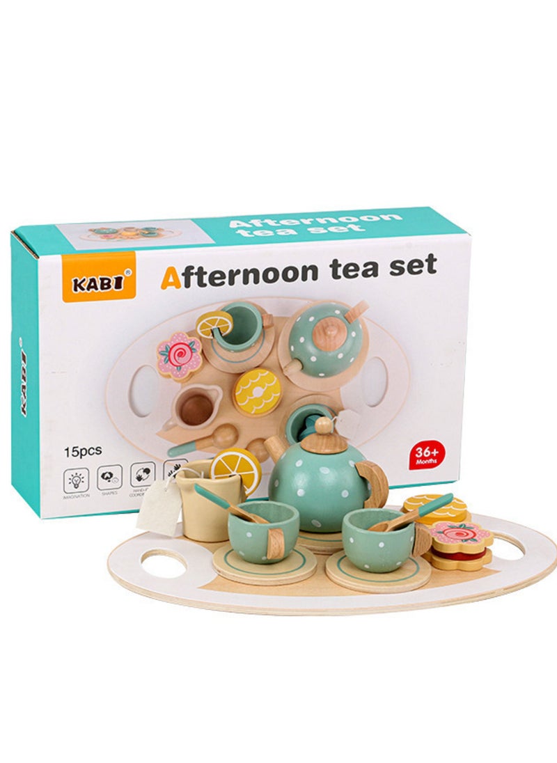 Kabi - Children's Simulation Afternoon Tea Set Imitate Drinking Boys Girls Wooden Toys - Image 1