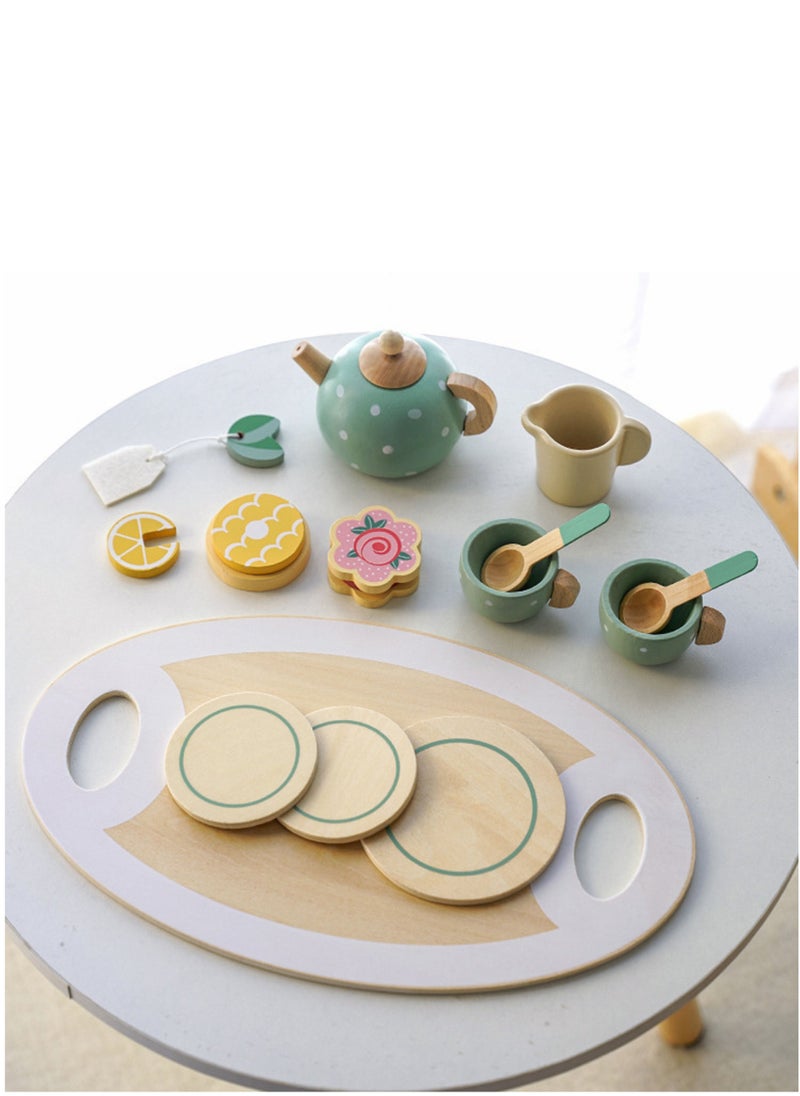 Kabi - Children's Simulation Afternoon Tea Set Imitate Drinking Boys Girls Wooden Toys - Image 1