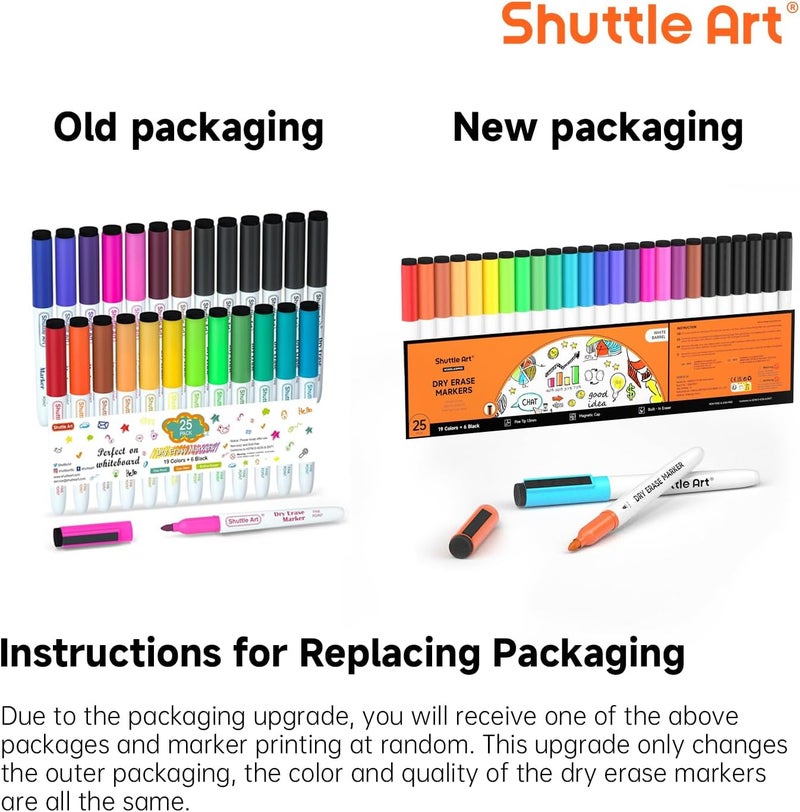 Shuttle Art Dry Erase Markers, 25 Pack 20 Colors Whiteboard Markers,Bundled with 5 Extra Black, Fine Tip Markers for Kids,Perfect for Writing on Dry-Erase Surfaces,School Office Supplies - Image 2