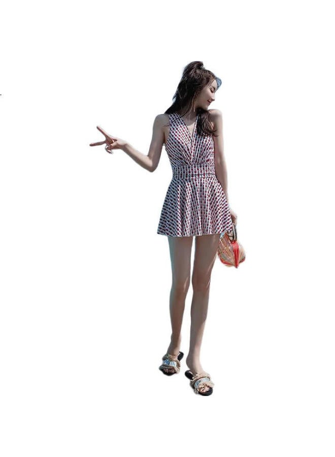 Dkdk Elegant Swimsuit For Women, New One-Piece Conservative Swimwear, Plus Size, Red, Size L - Image 1