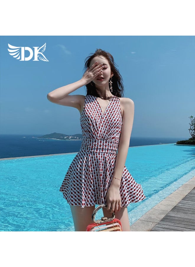 Dkdk Elegant Swimsuit For Women, New One-piece Conservative Swimwear, Plus Size, Red, Size L - Image 1