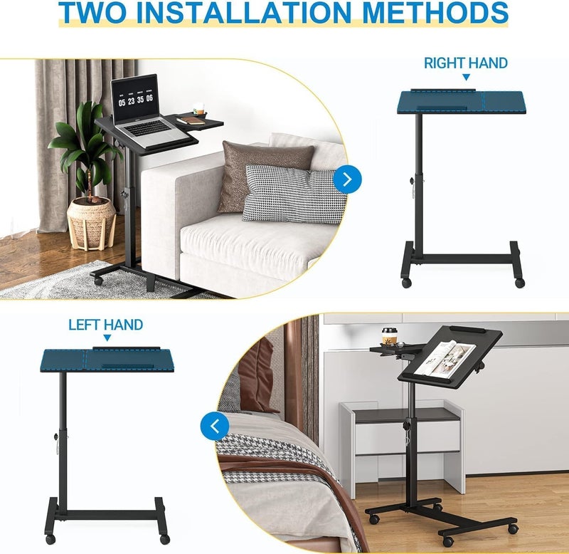 Panta Height Adjustable Rolling Laptop Stand, Overbed Table with 2 Tilting Desktops, Mobile Laptop Table for Couch with Cup Holder, Mobile Computer Workstation for Office, Home and Hospital - Image 4