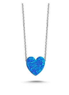 Fayrouz Jewellery Fayruz Jewelry Stainless Steel Blue Opal Chain Necklace 45cm Length, Blue Opal, for Women 18K White Gold Plated Steel Fashion Jewelry Necklace Chunky Jewelry for Girls and Women  - Image 1